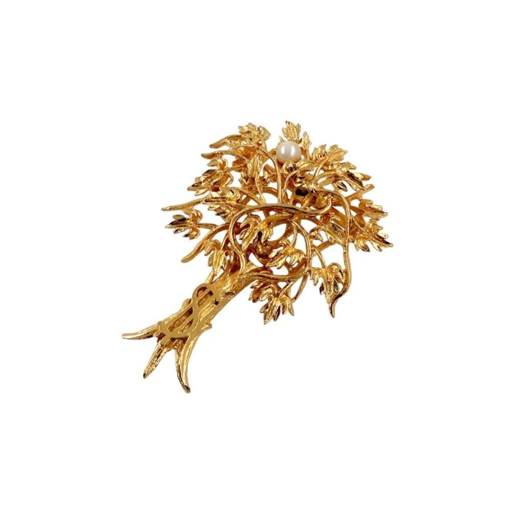1950s Gold Plated Money Tree 3D Brooch Pin, Natural Pearl, Dollar Sign, Vintage - Picture 5 of 12